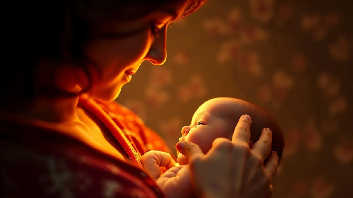 mother in golden hour with baby