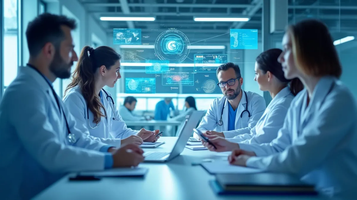 5 doctors around a hi tech table