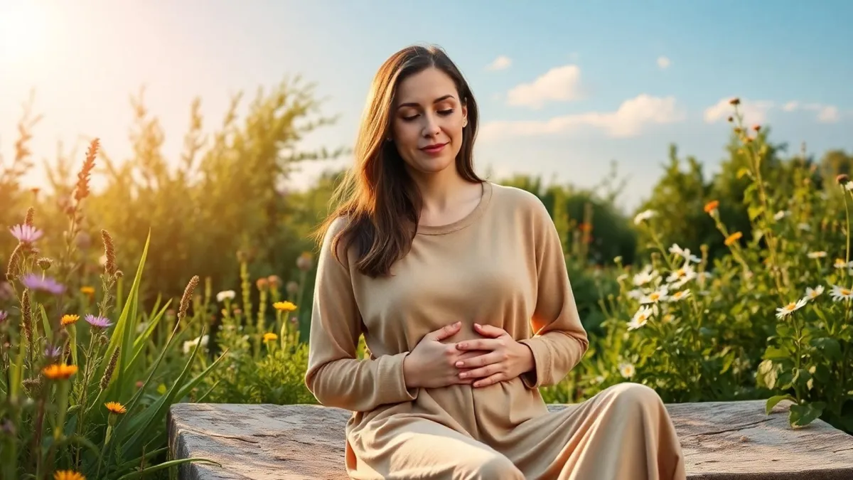 Indigestion woman in. park