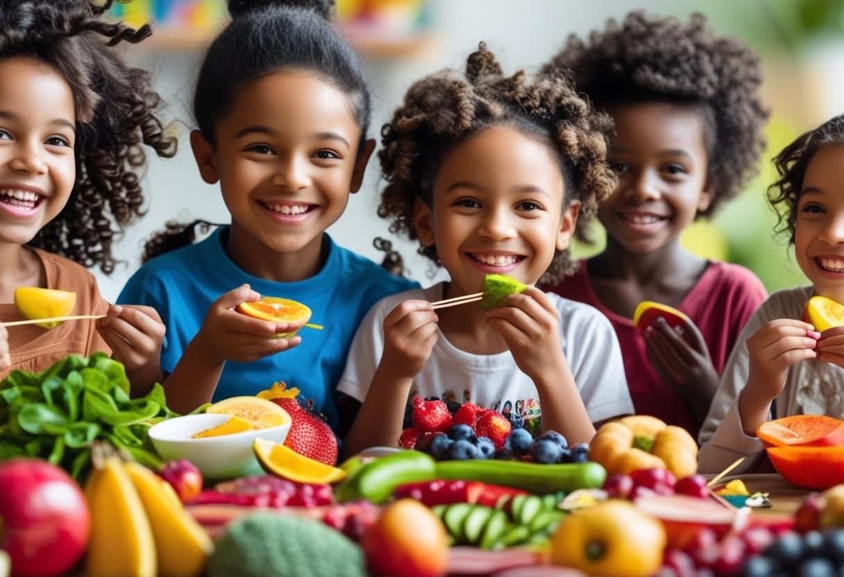 healthy eating for kids with colourful lunchbox and vegetables