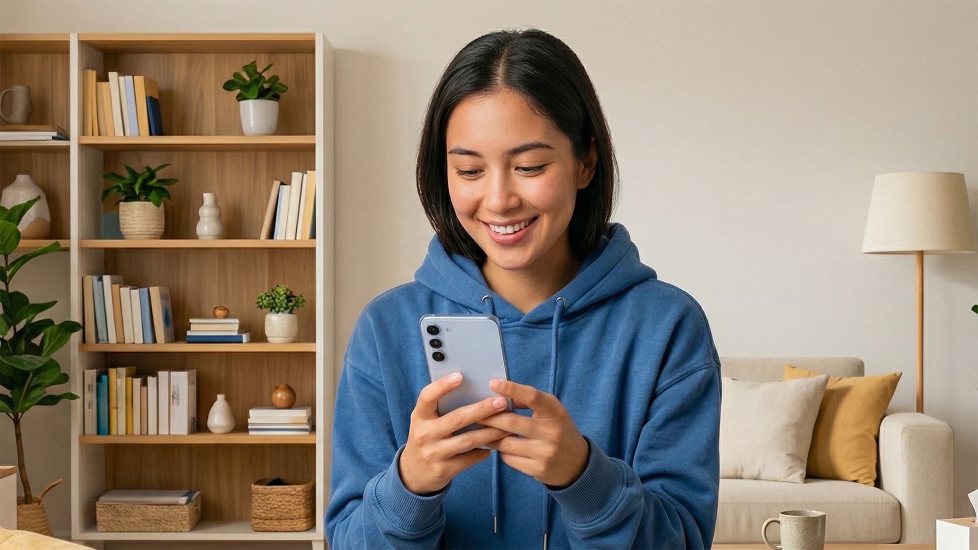 woman looking at chat messages on a smartphone
