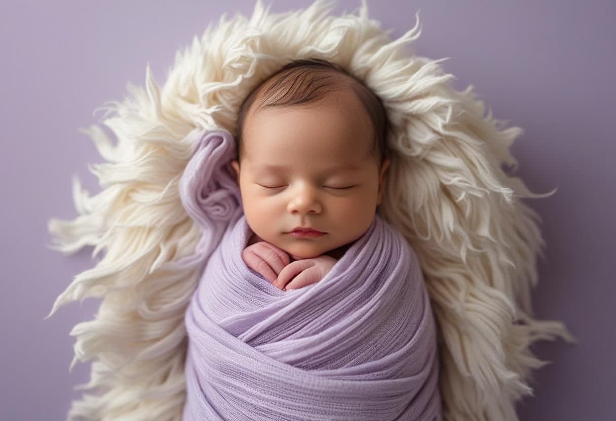 Swaddled baby in safe sleep position – baby sleep aids