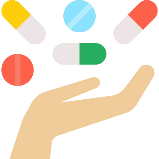 An Introduction to Addiction - Webinar 5 pills and hand icon