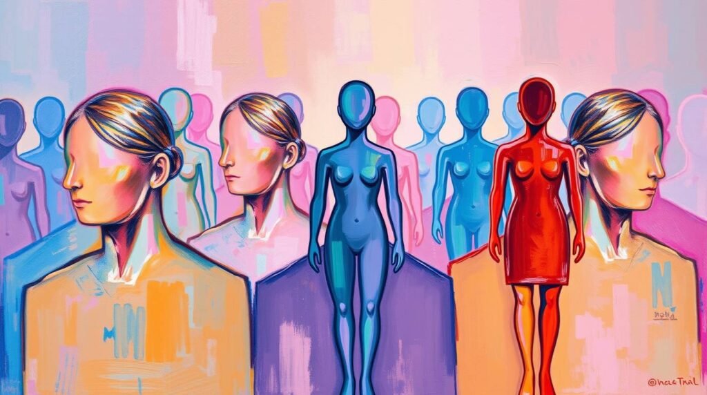 An oil painting illustrating the underrepresentation of women in clinical trials,